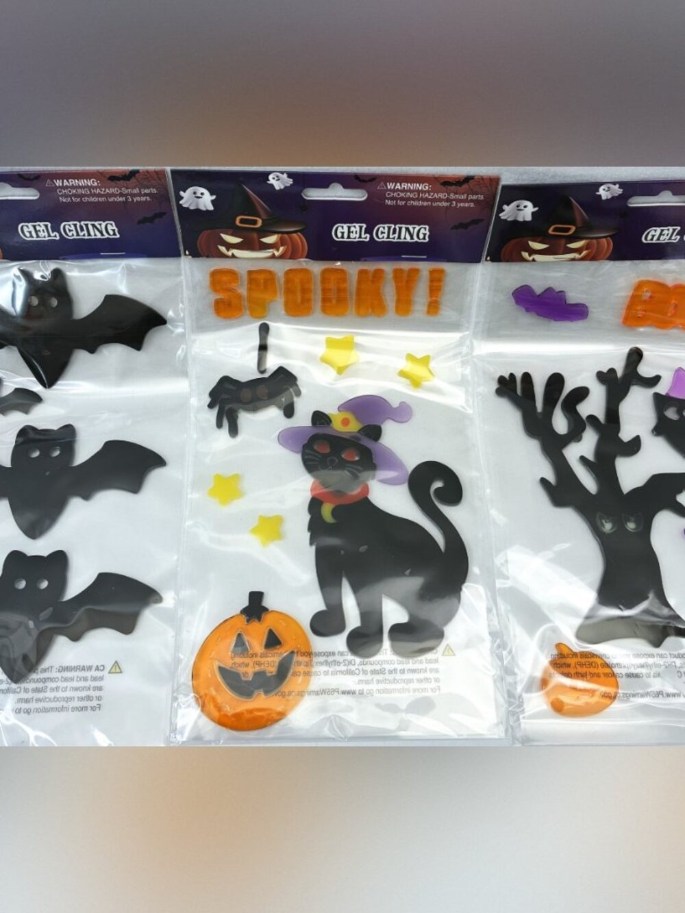 Cute Festive Halloween Window Gel Clings: Bats, Cats, Trees, Owls